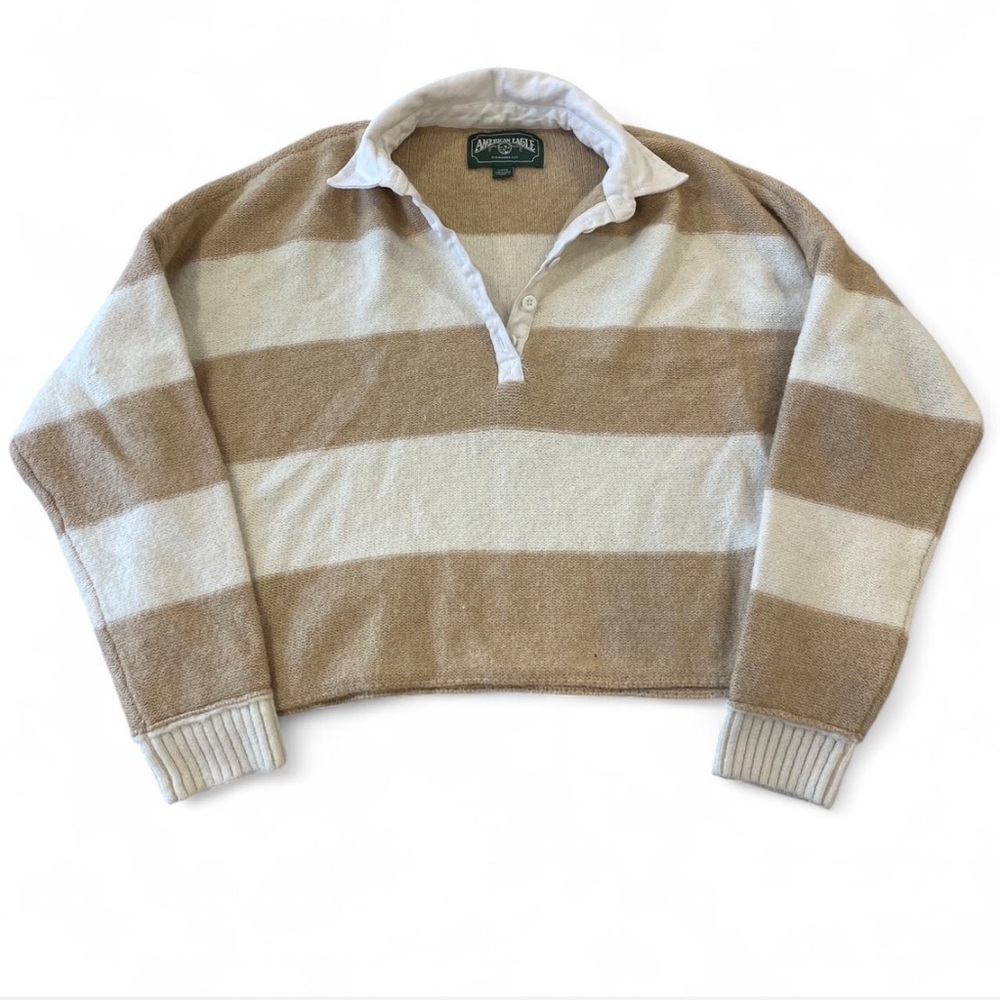 American Eagle Outfitters V-Neck Sweater - Tan and Cream